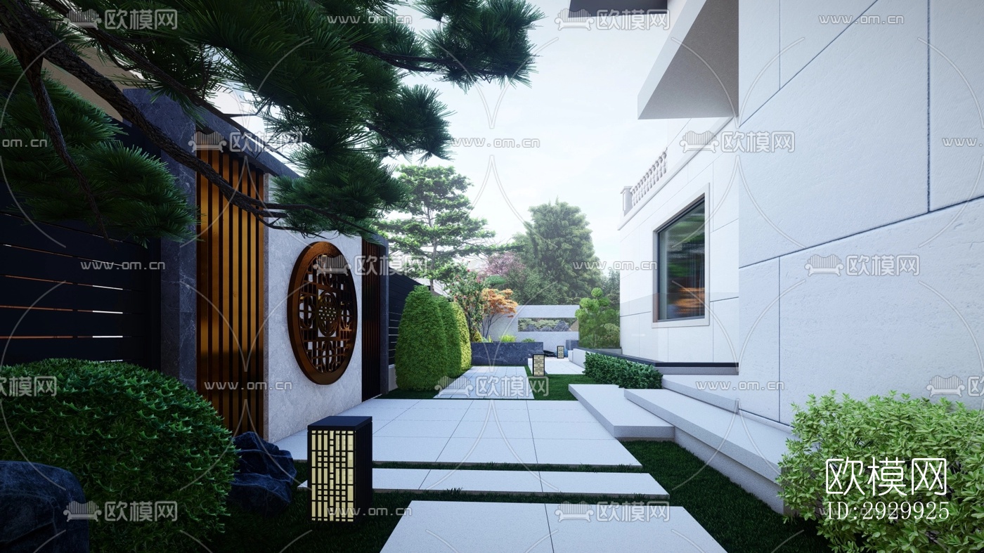 新中式居住景观效果图下载（渲染图19）