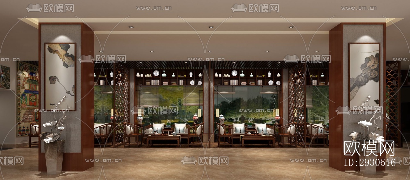 新中式酒店民宿效果图下载（渲染图1）