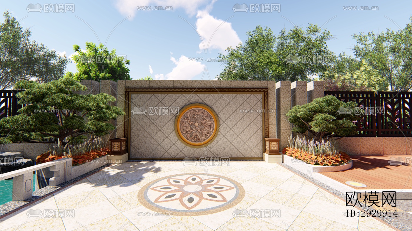 新中式居住景观效果图下载（渲染图7）