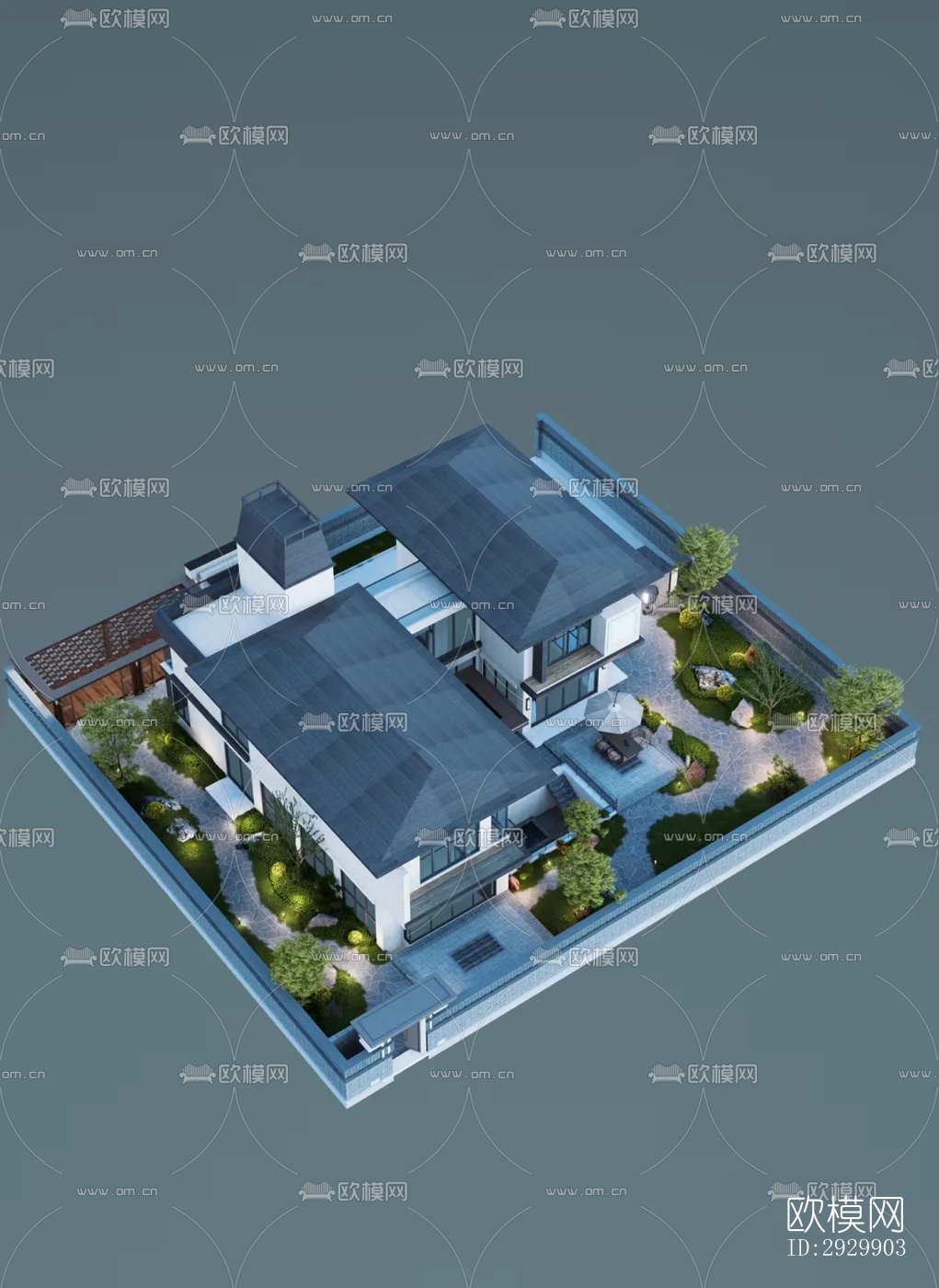 新中式居住景观效果图下载（渲染图4）