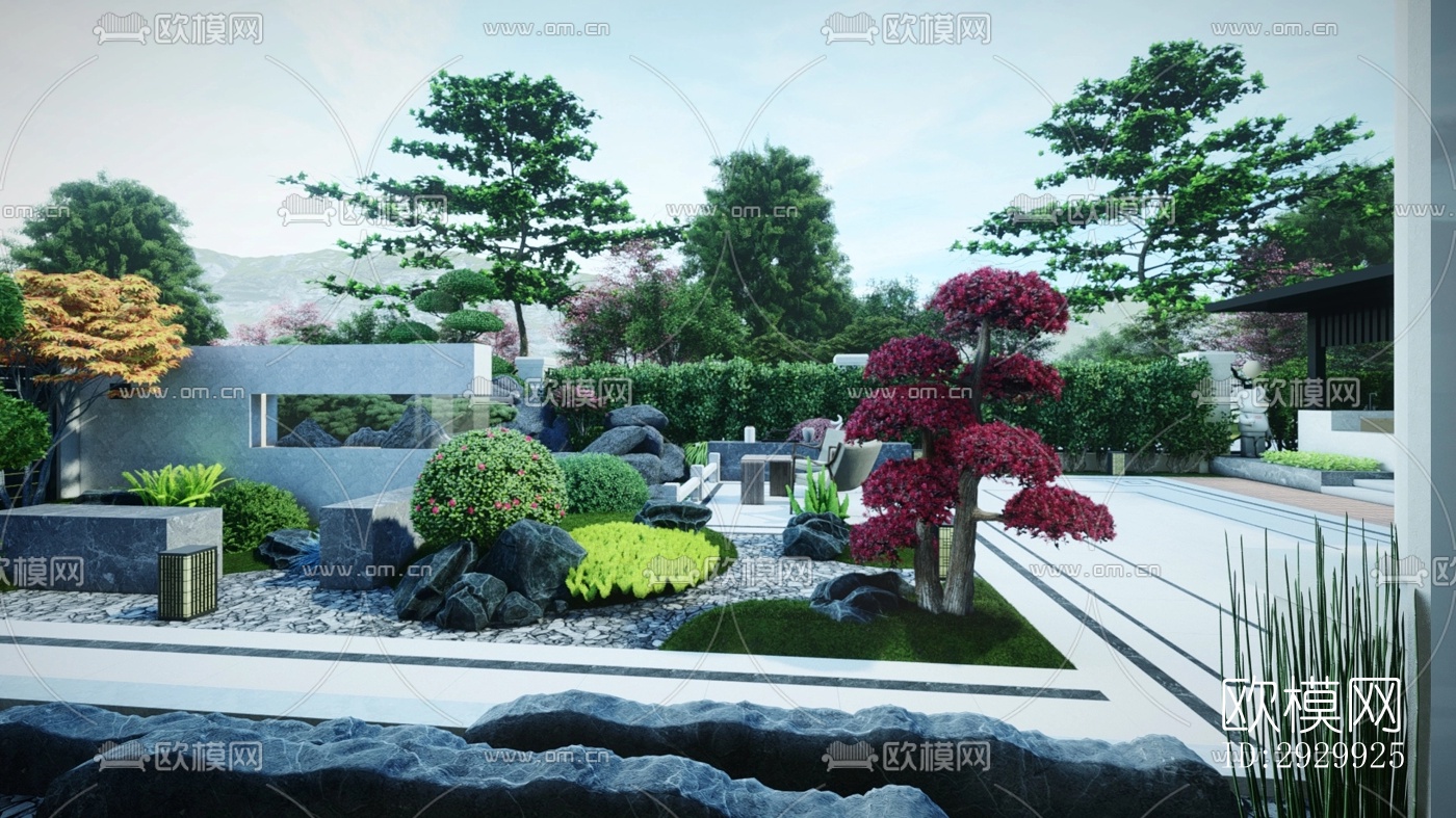 新中式居住景观效果图下载（渲染图2）