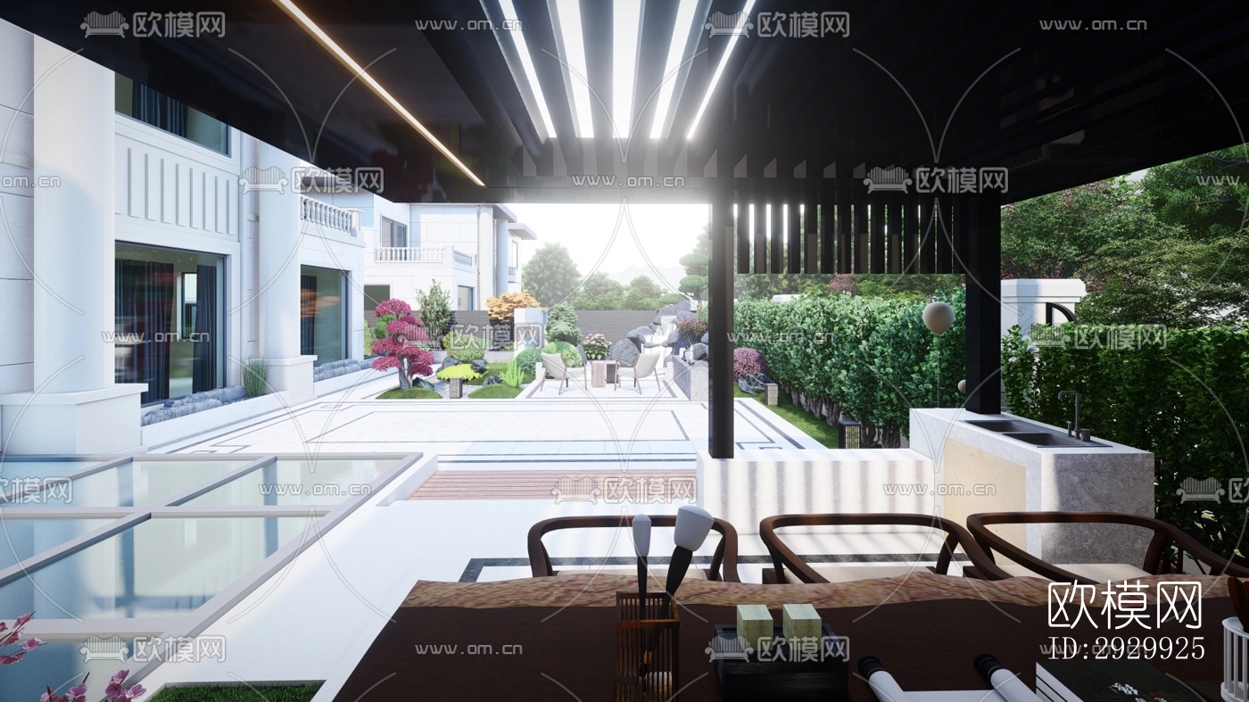 新中式居住景观效果图下载（渲染图18）