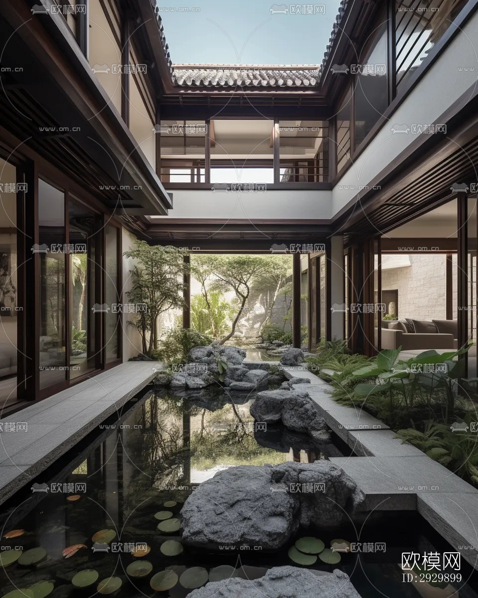 新中式居住景观效果图下载（渲染图4）