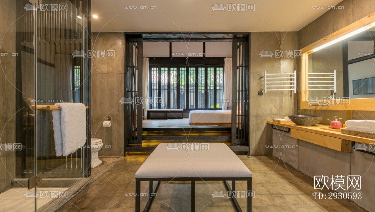 新中式酒店民宿效果图下载（渲染图13）