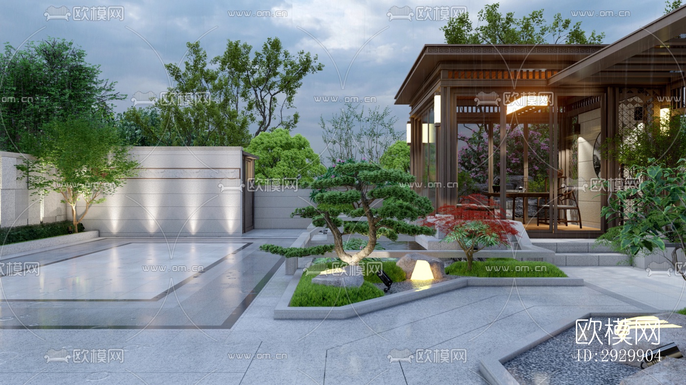 新中式居住景观效果图下载（渲染图3）