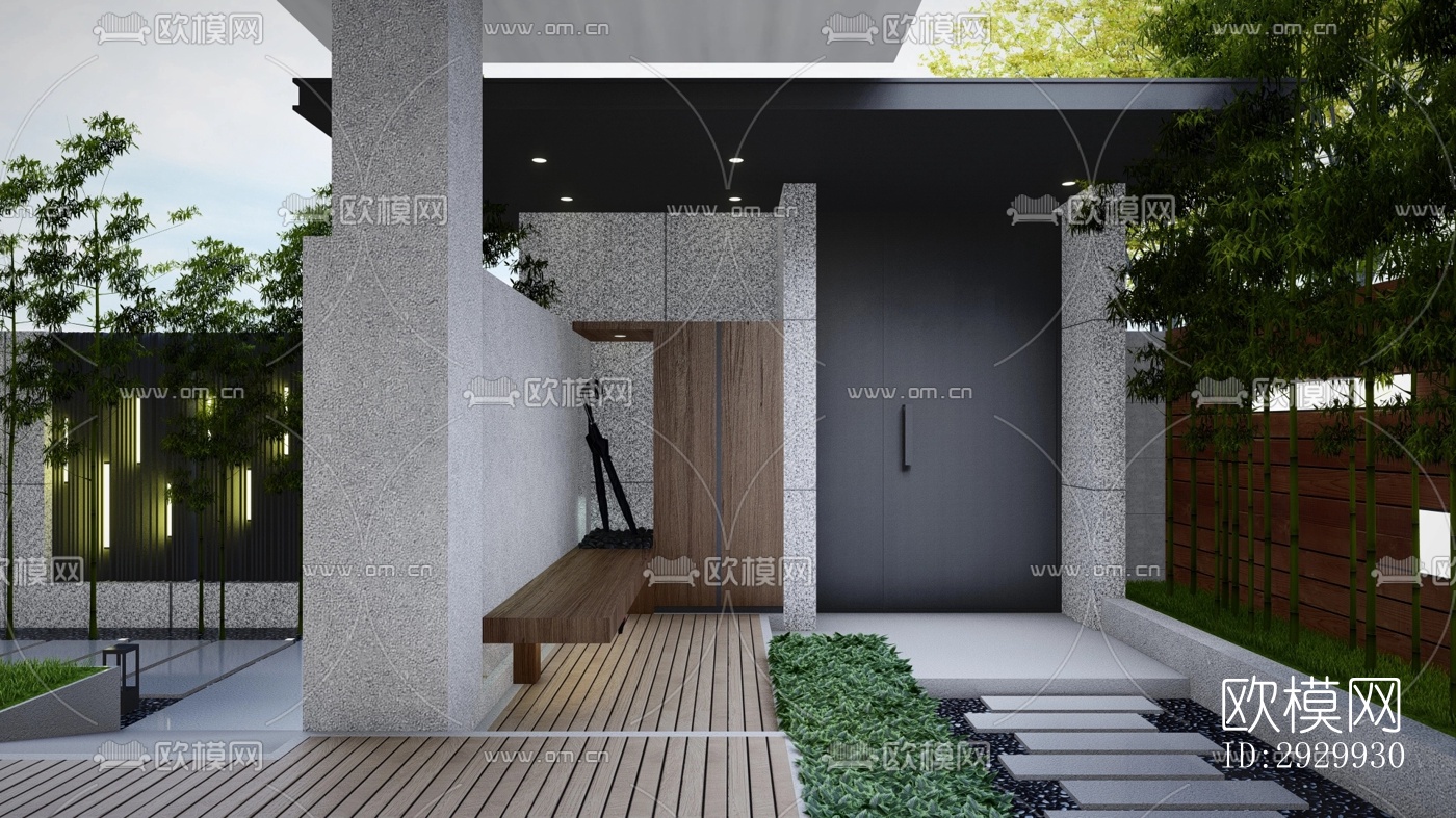 新中式居住景观效果图下载（渲染图9）