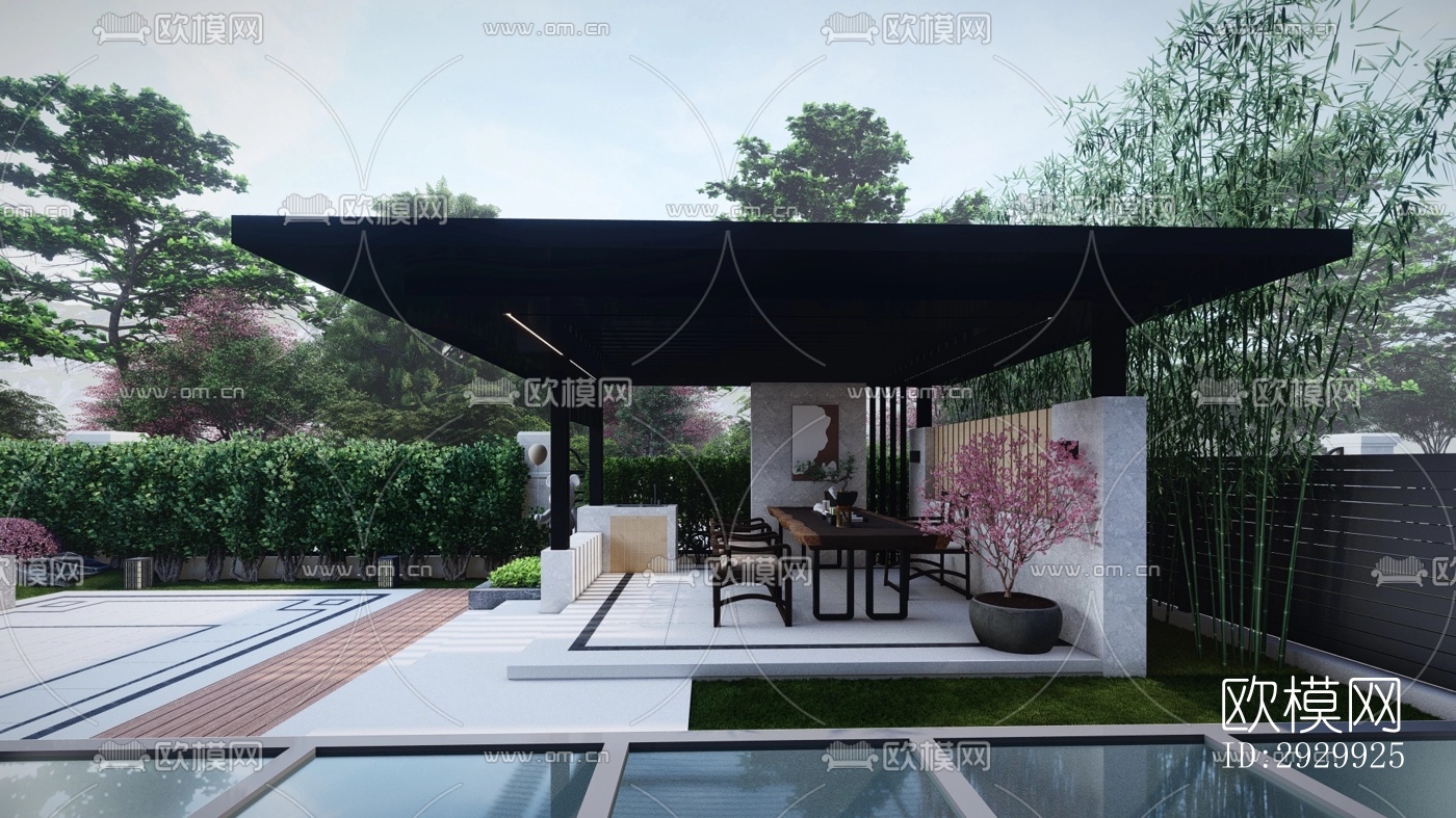 新中式居住景观效果图下载（渲染图15）