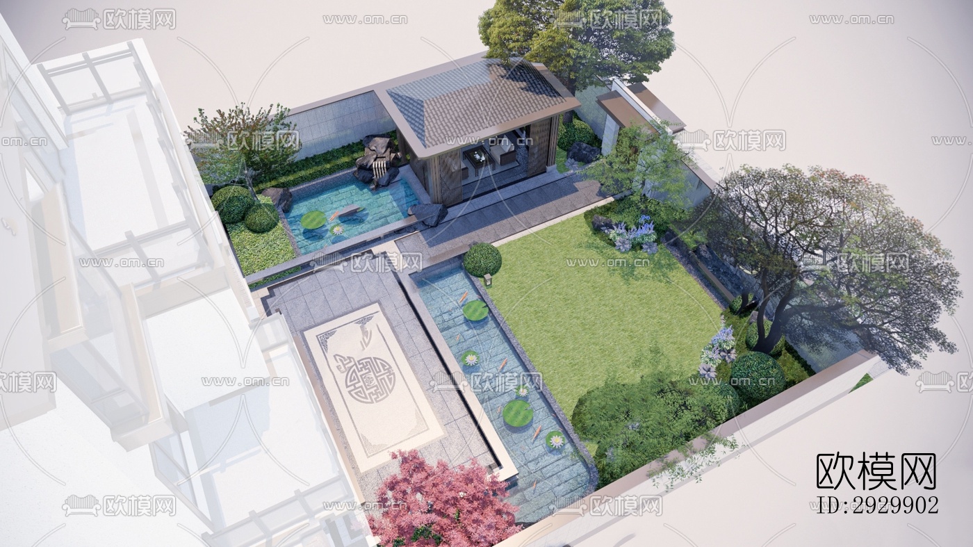 新中式居住景观效果图下载（渲染图1）