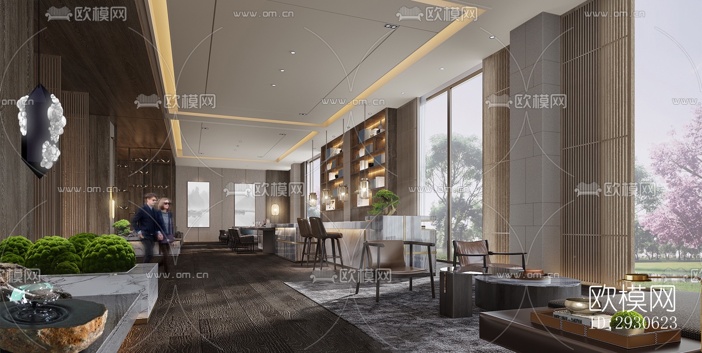 新中式酒店民宿效果图下载（渲染图4）