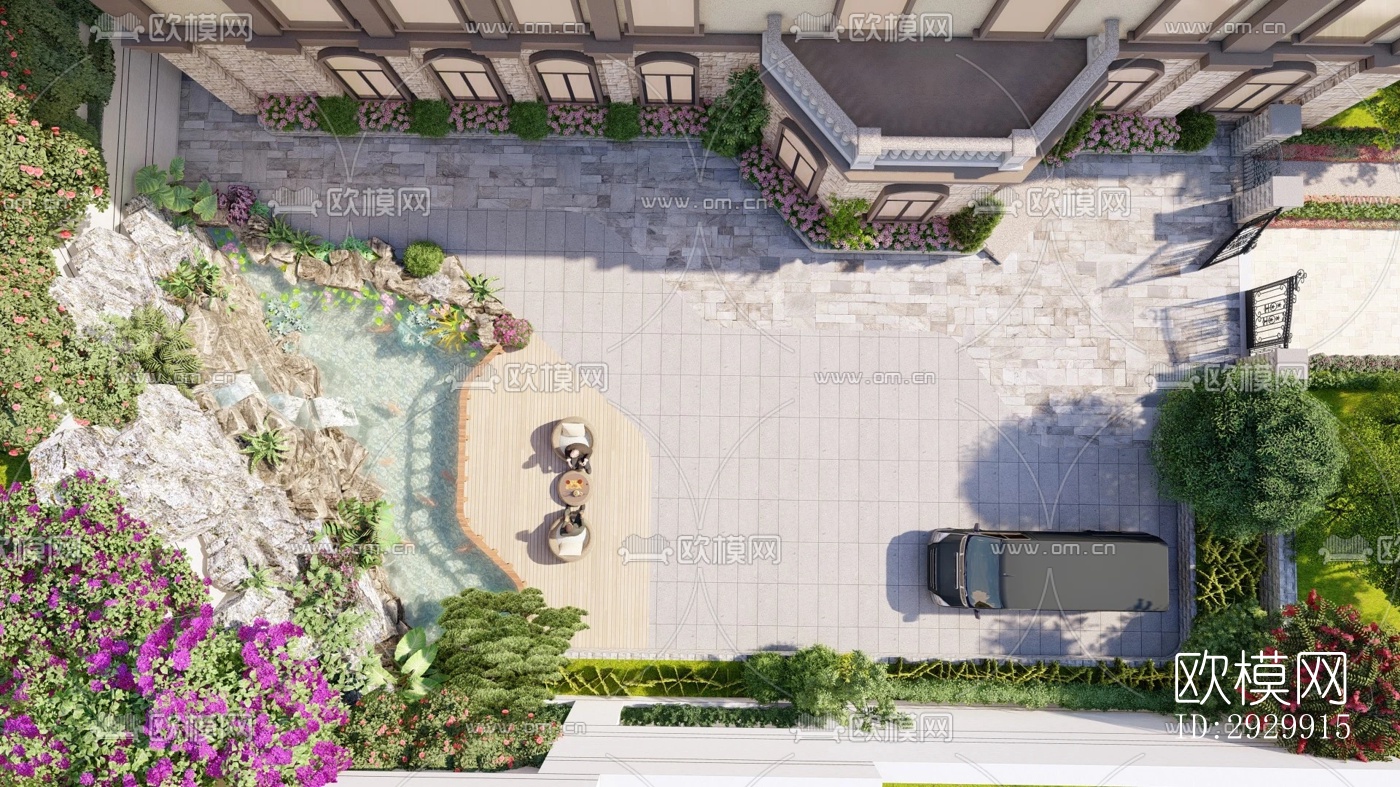 新中式居住景观效果图下载（渲染图4）