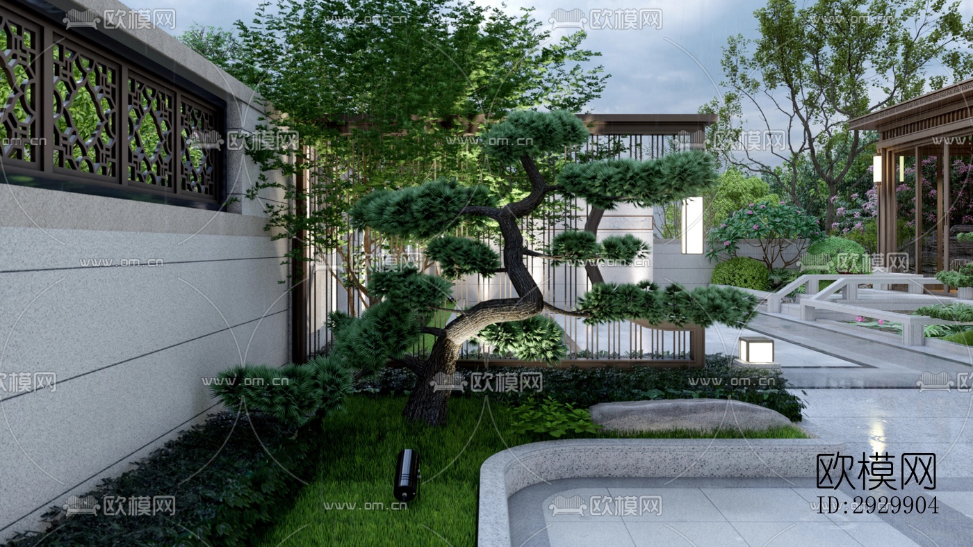 新中式居住景观效果图下载（渲染图2）