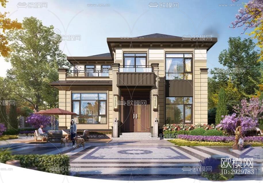 新中式居住建筑效果图下载