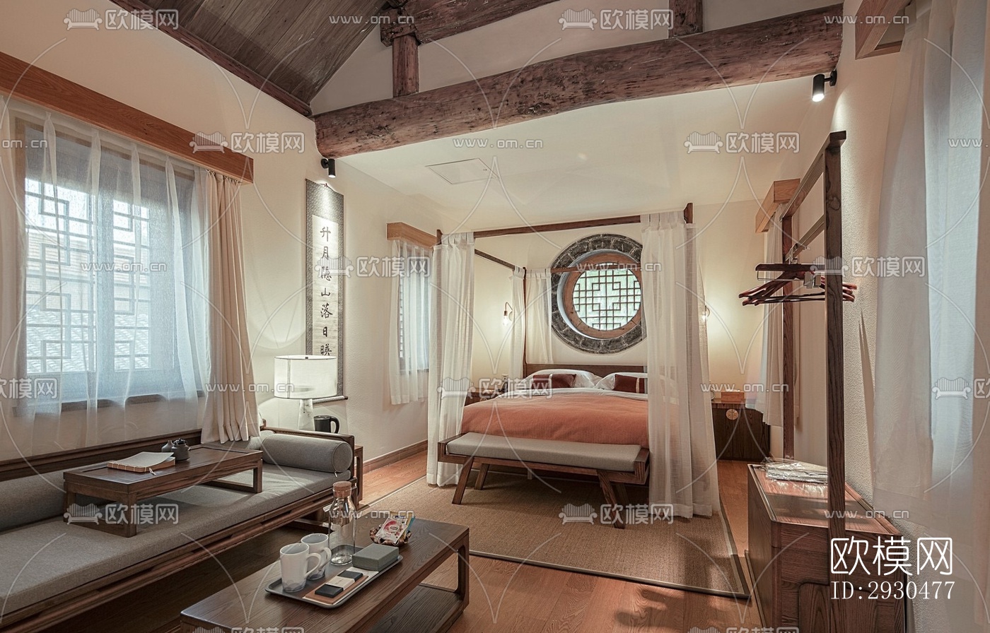 中式酒店民宿效果图下载（渲染图6）