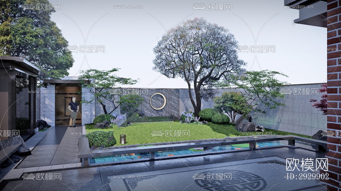 新中式居住景观效果图下载（渲染图2）