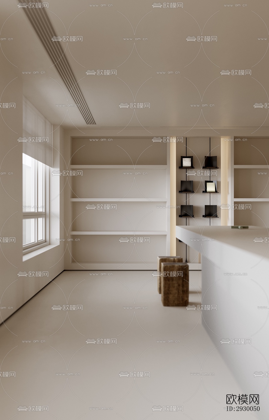 奶油风展览展厅效果图下载（渲染图1）