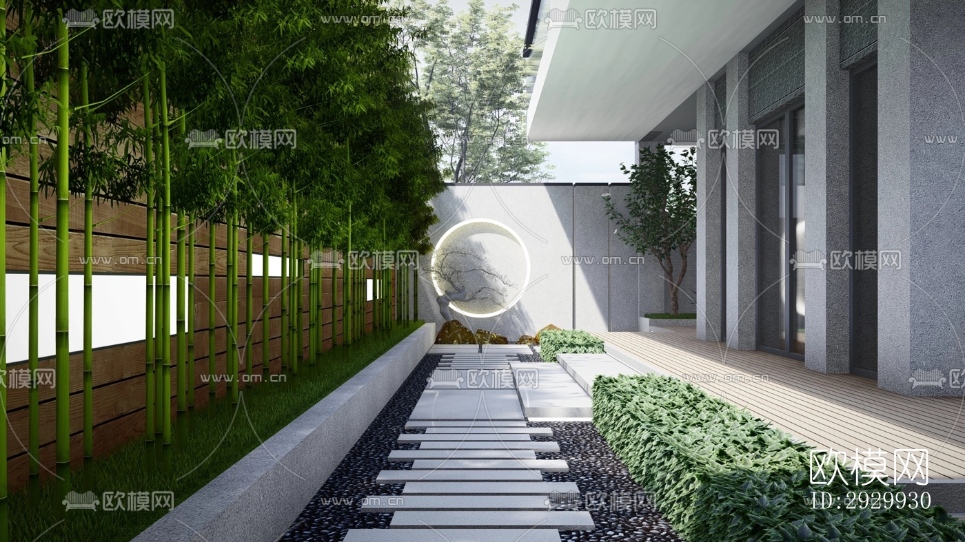 新中式居住景观效果图下载（渲染图6）