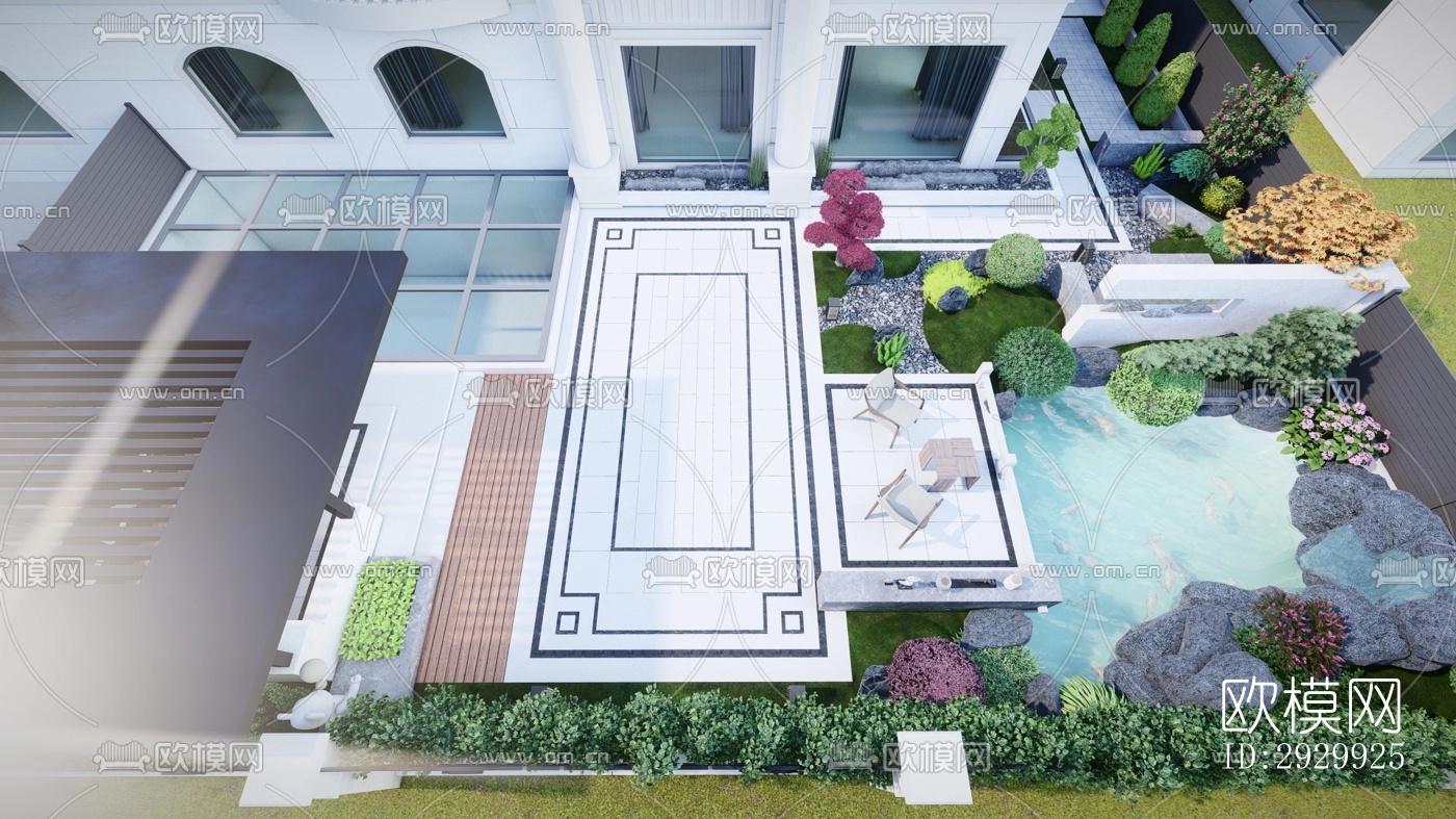 新中式居住景观效果图下载（渲染图4）