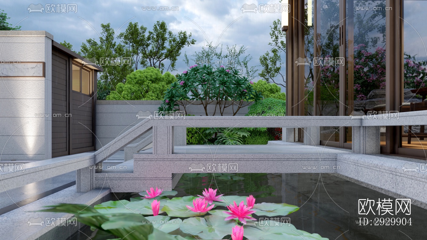 新中式居住景观效果图下载（渲染图8）