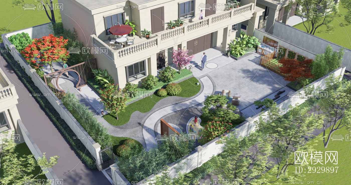 新中式居住景观效果图下载（渲染图4）