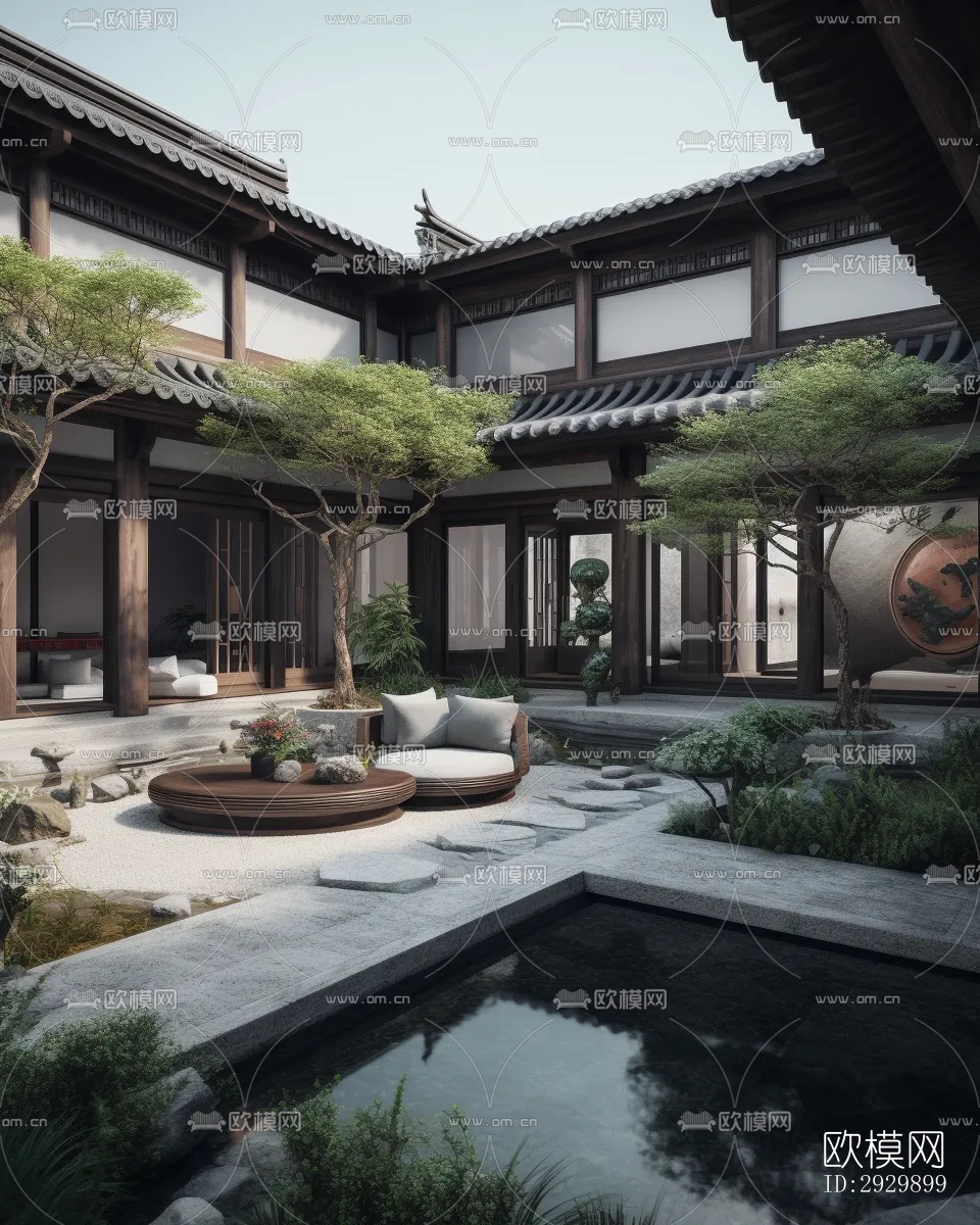 新中式居住景观效果图下载（渲染图1）