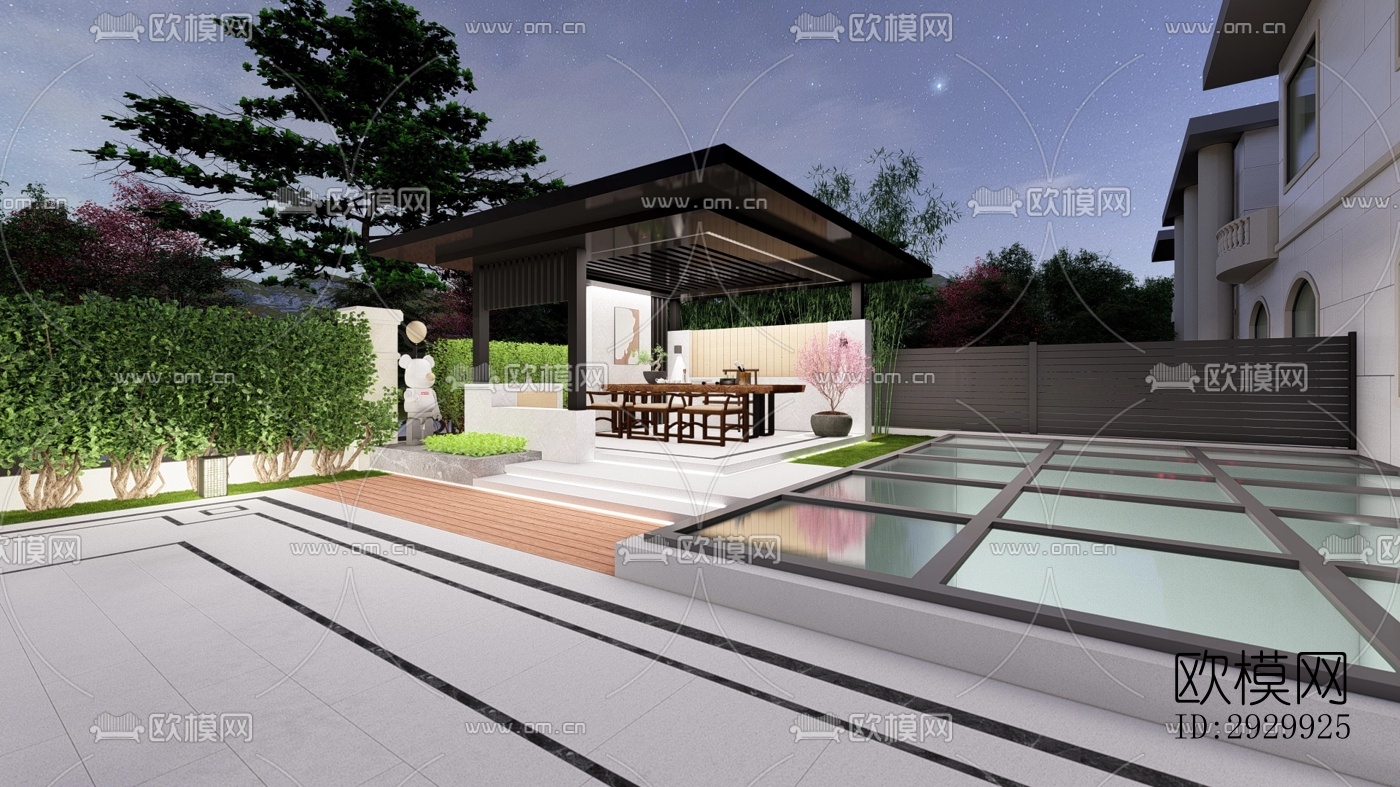 新中式居住景观效果图下载（渲染图16）