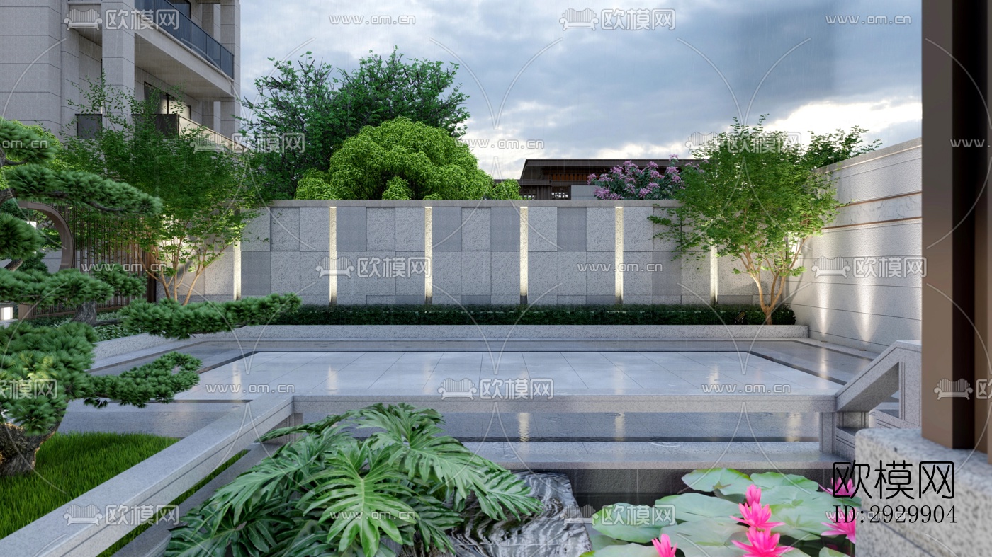 新中式居住景观效果图下载（渲染图11）