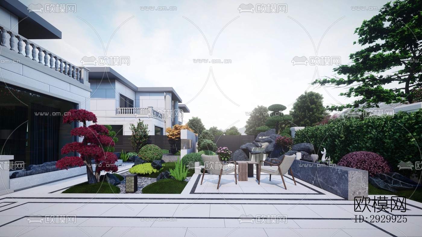 新中式居住景观效果图下载（渲染图17）