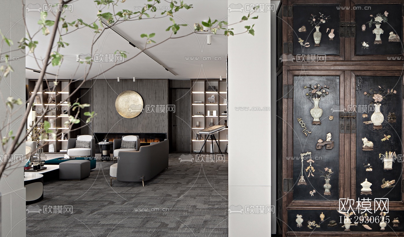 新中式酒店民宿效果图下载（渲染图3）