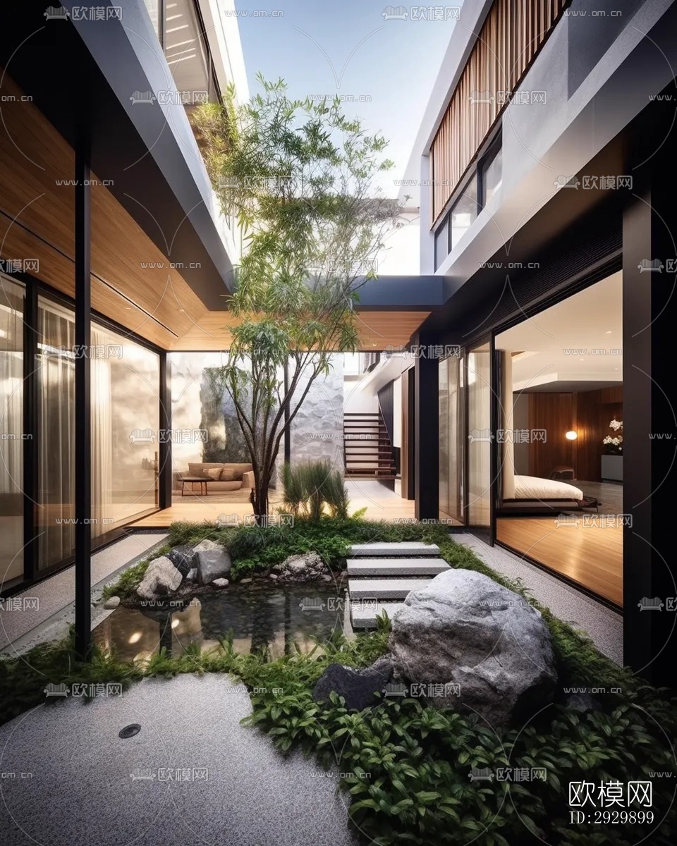 新中式居住景观效果图下载（渲染图3）