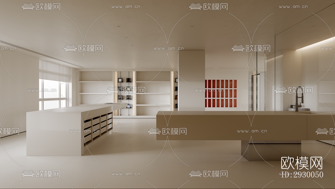 奶油风展览展厅效果图下载（渲染图4）