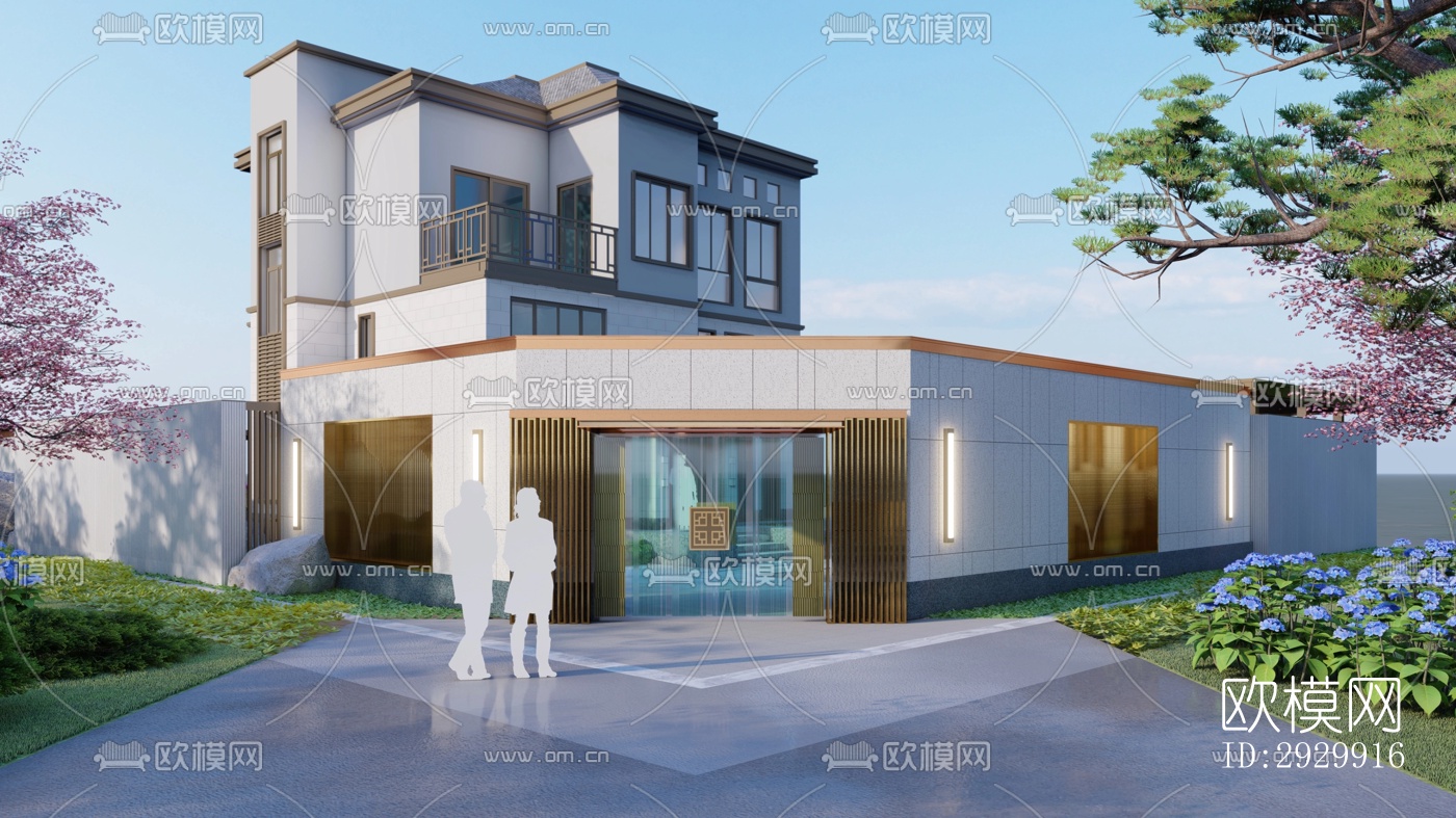 新中式居住景观效果图下载（渲染图4）