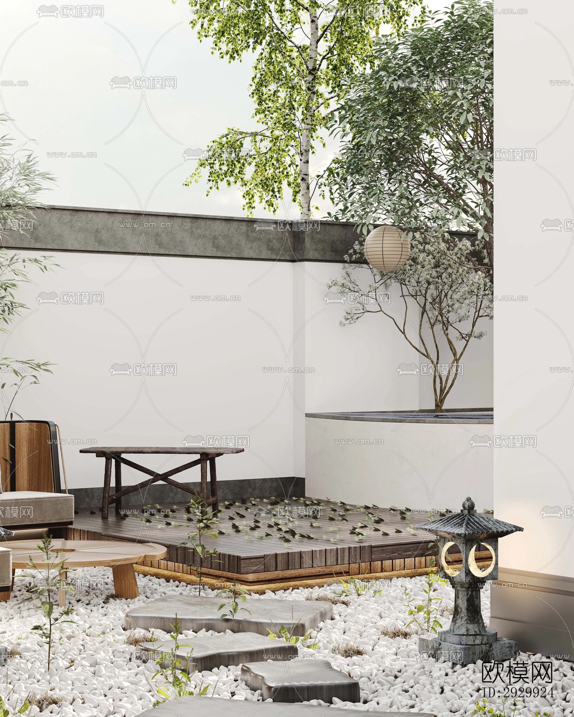 新中式居住景观效果图下载（渲染图3）