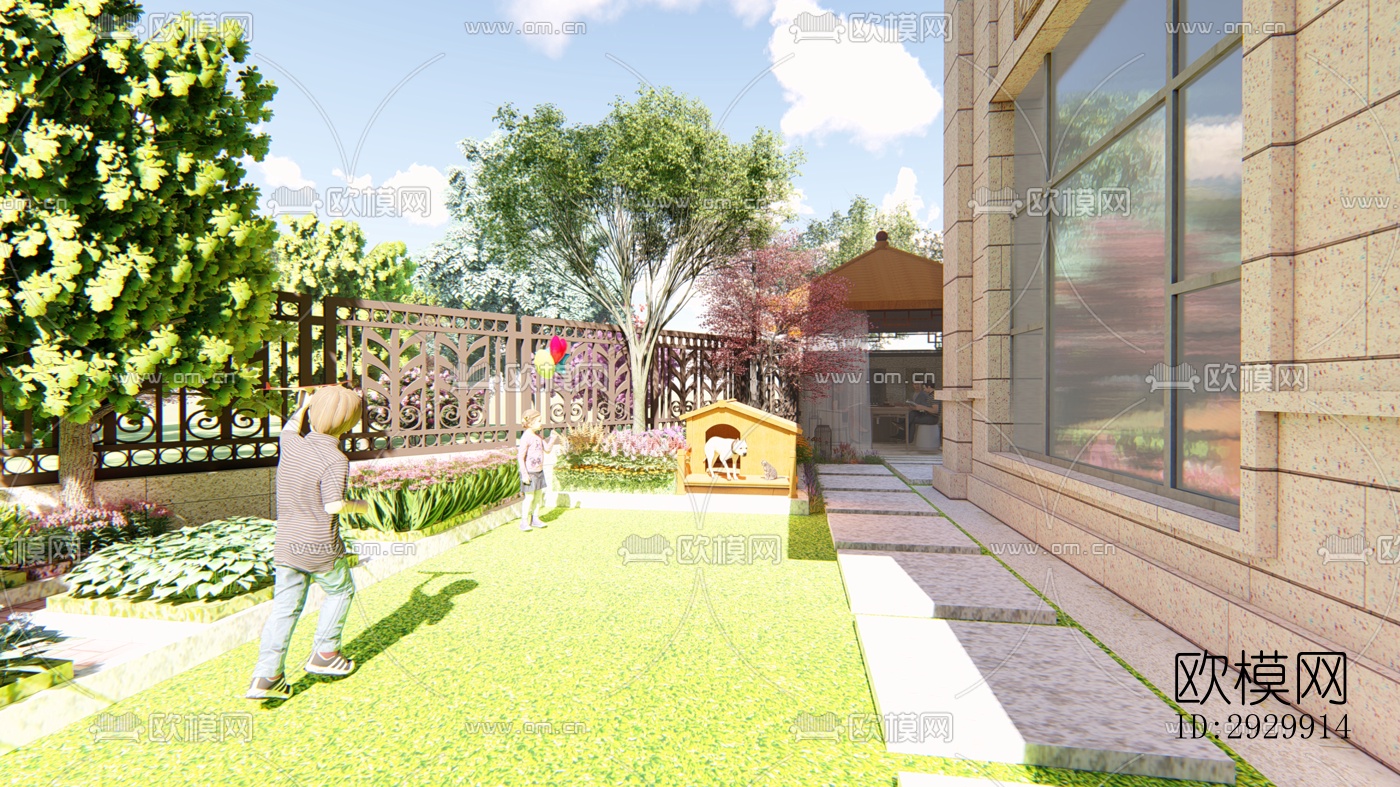 新中式居住景观效果图下载（渲染图9）