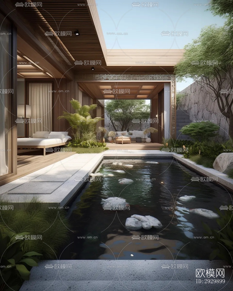 新中式居住景观效果图下载（渲染图9）