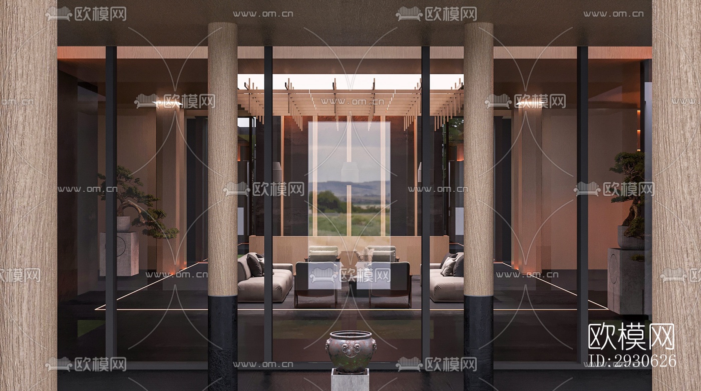 新中式酒店民宿效果图下载（渲染图13）