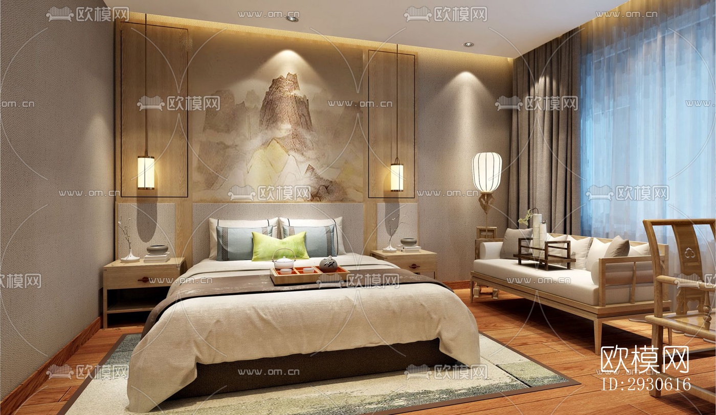 新中式酒店民宿效果图下载（渲染图6）