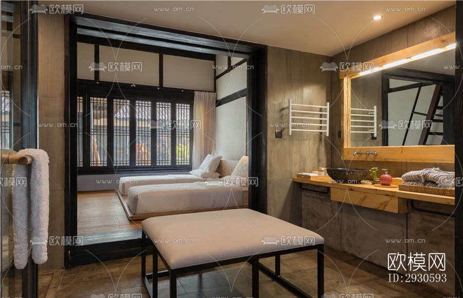 新中式酒店民宿效果图下载（渲染图3）