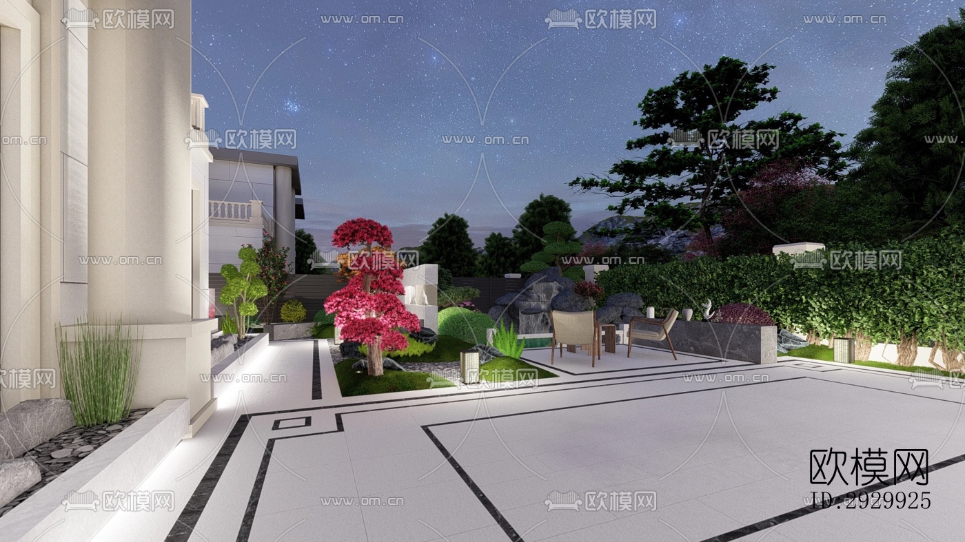 新中式居住景观效果图下载（渲染图13）