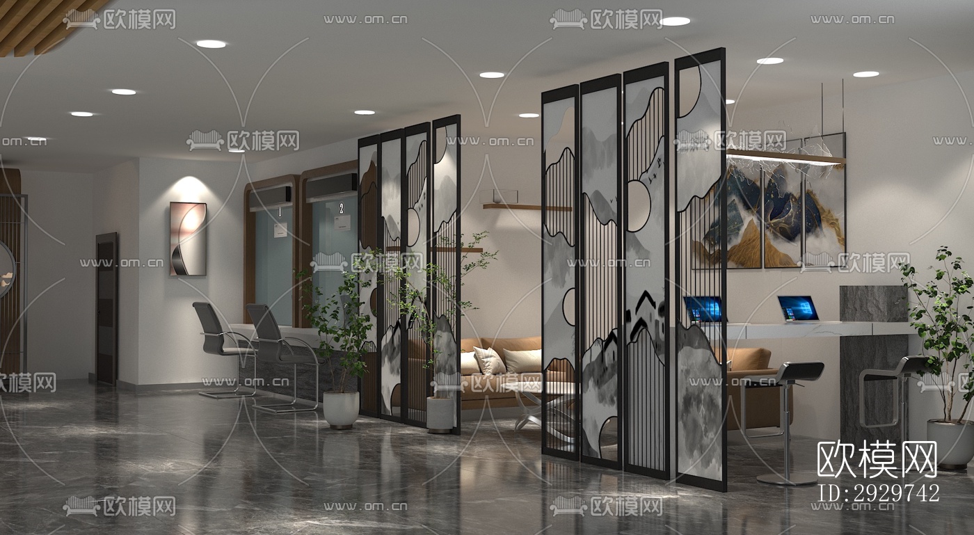 新中式银行效果图下载（渲染图3）