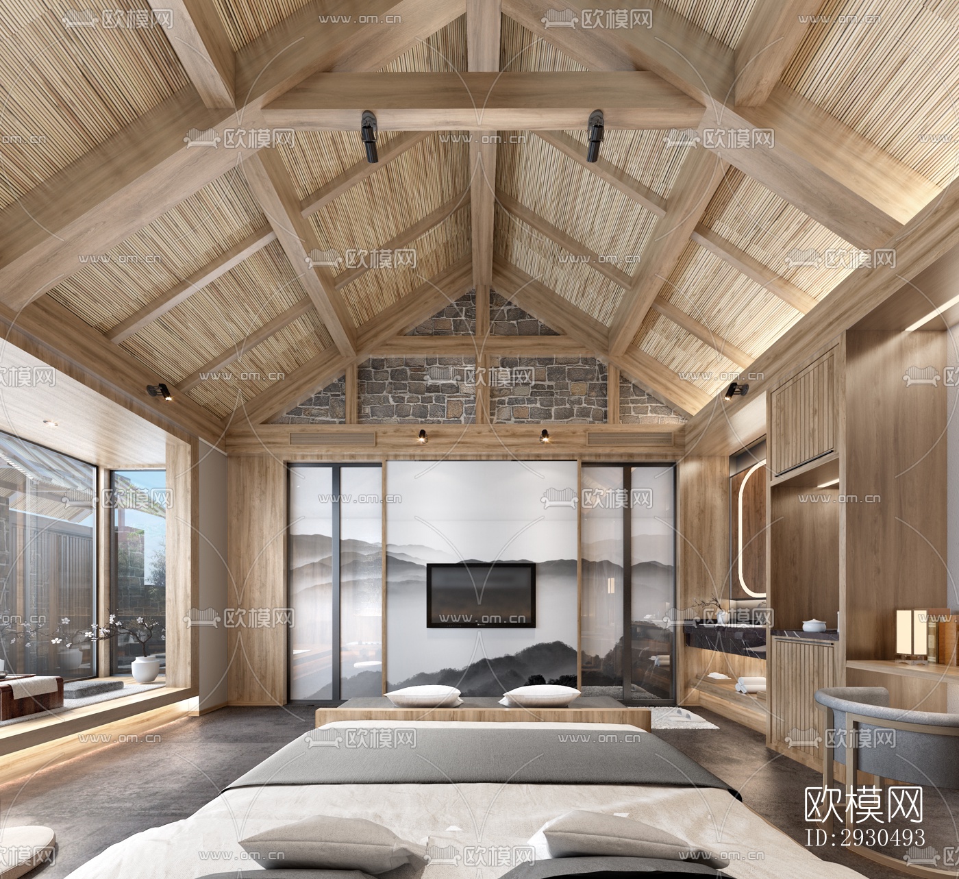 中式酒店民宿效果图下载（渲染图4）