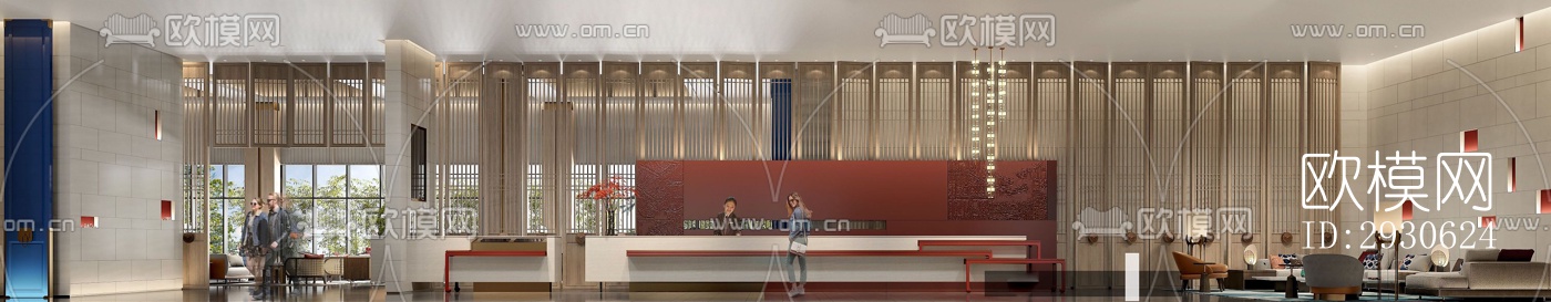 新中式酒店民宿效果图下载（渲染图3）