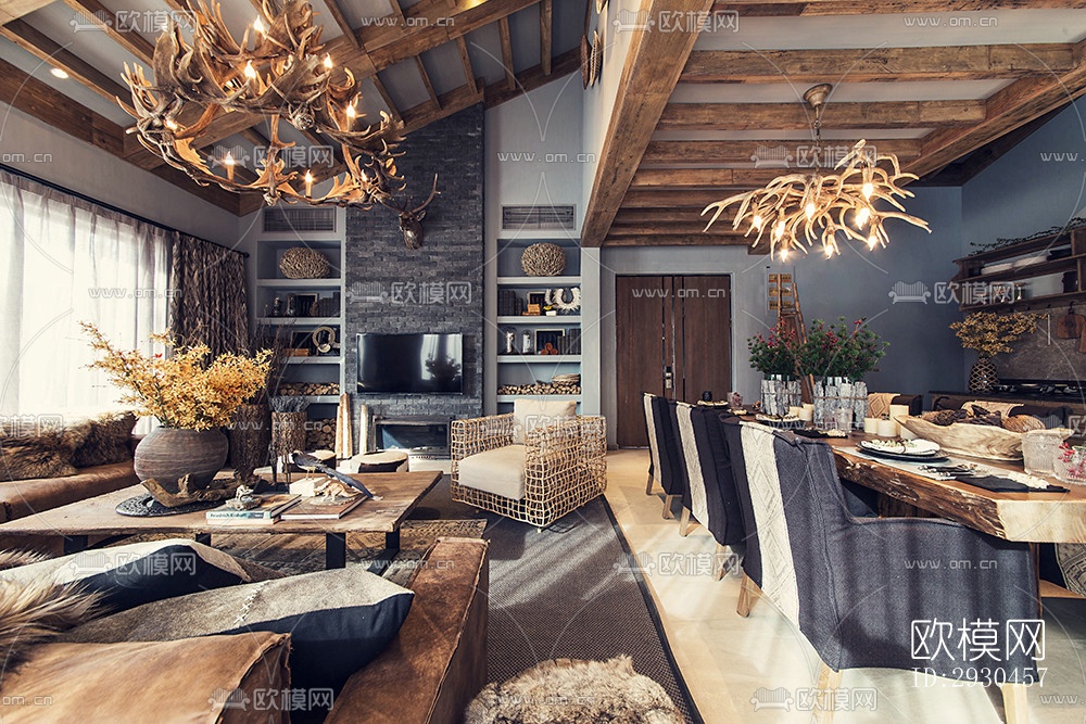 中式酒店民宿效果图下载（渲染图1）