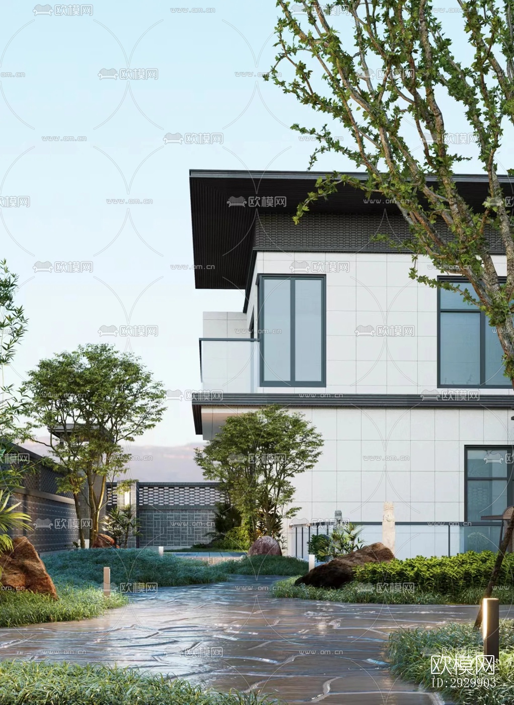 新中式居住景观效果图下载（渲染图3）