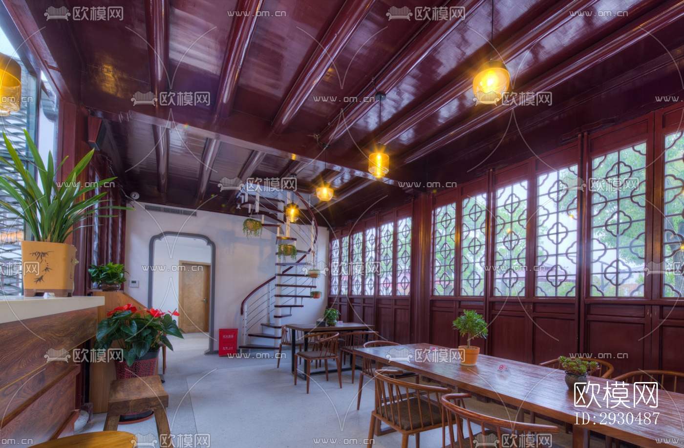 中式酒店民宿效果图下载（渲染图9）