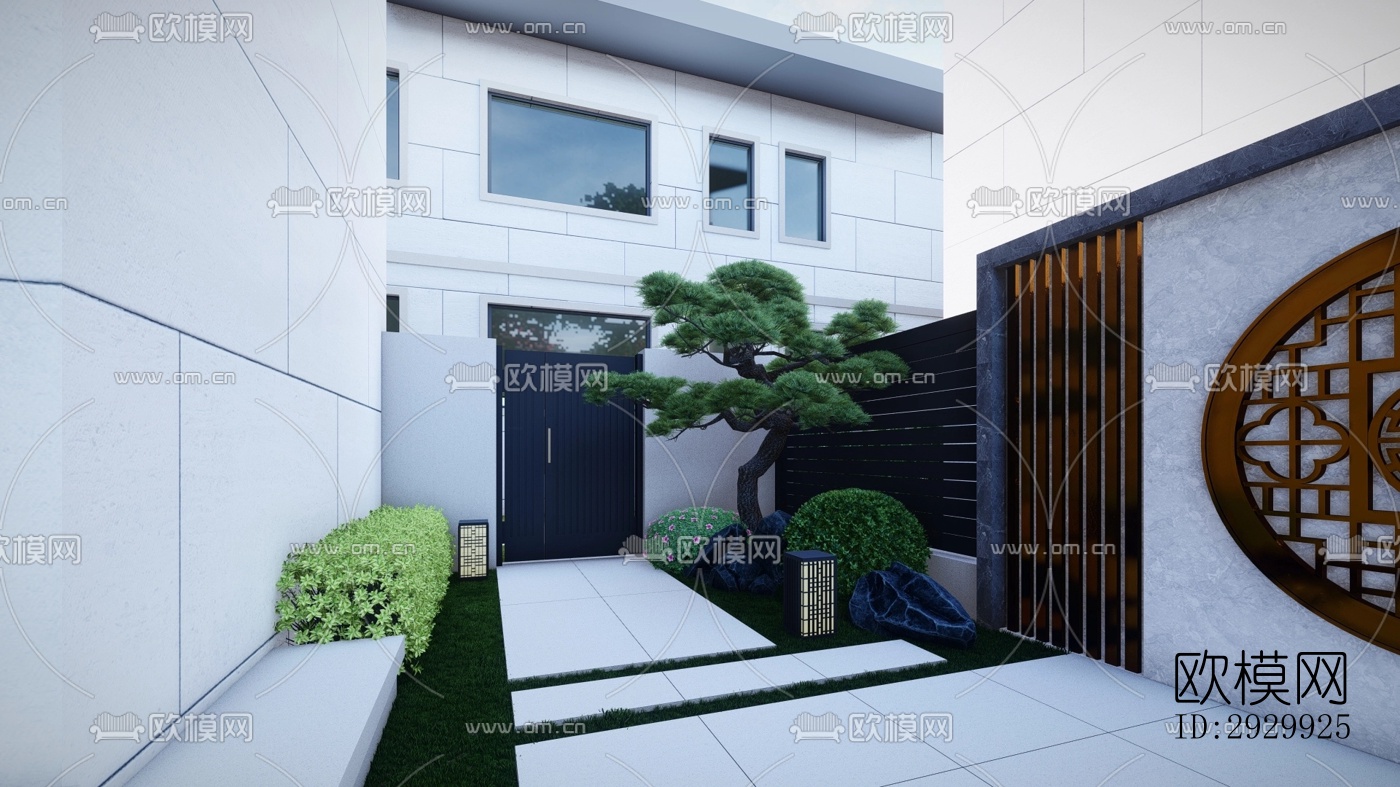 新中式居住景观效果图下载（渲染图6）