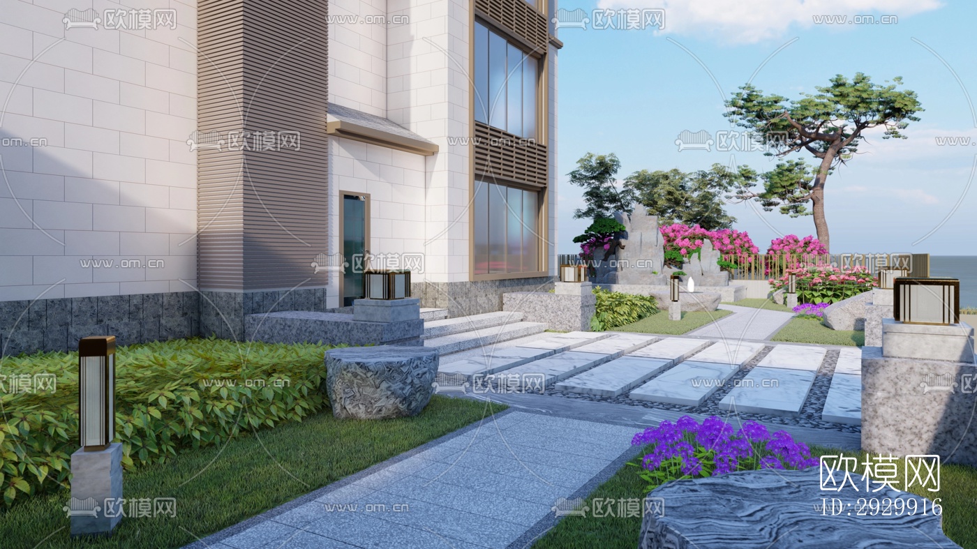 新中式居住景观效果图下载（渲染图3）