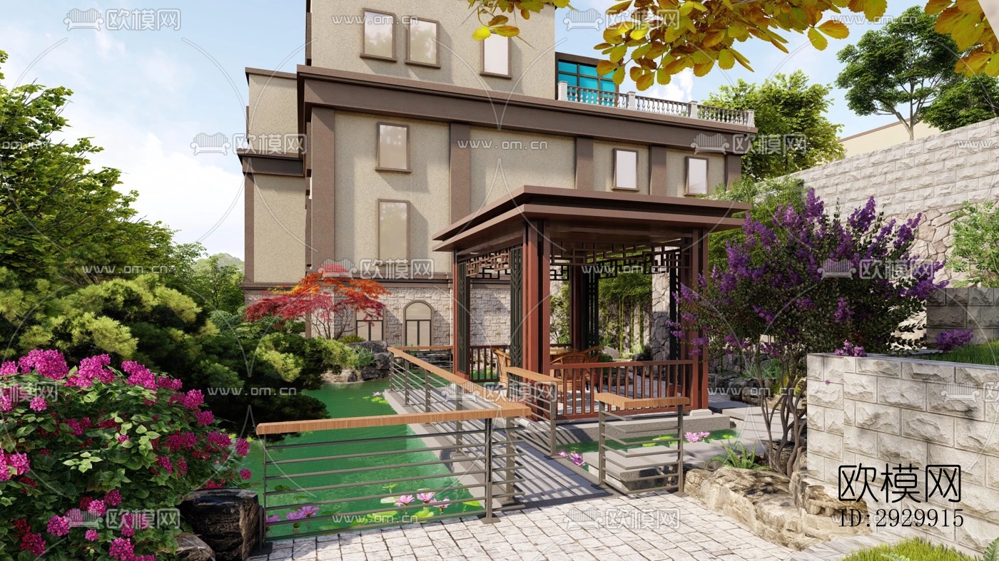 新中式居住景观效果图下载（渲染图5）