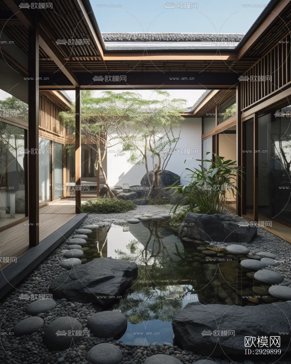 新中式居住景观效果图下载（渲染图5）