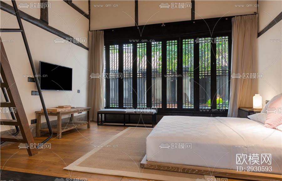 新中式酒店民宿效果图下载（渲染图4）