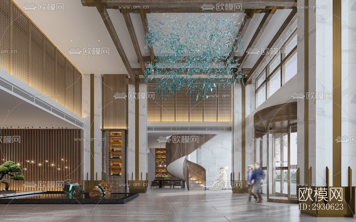 新中式酒店民宿效果图下载（渲染图6）